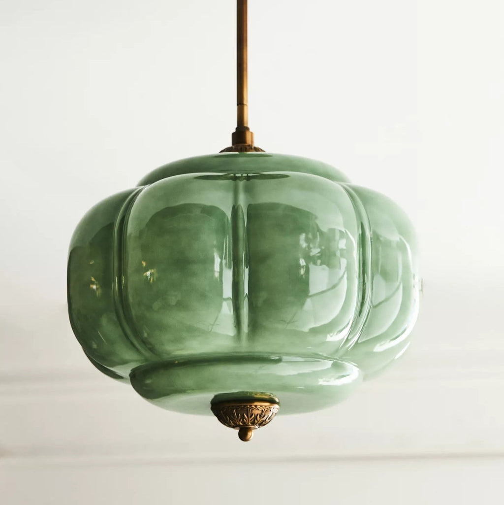 Eldio Semi-Flush Mount Ceiling Light with Green Glass Shade