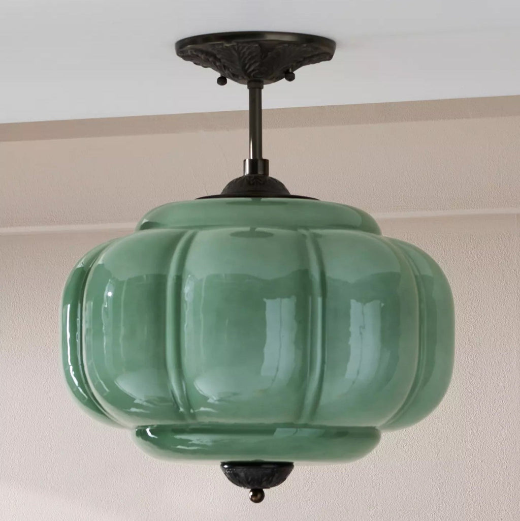 Eldio Semi-Flush Mount Ceiling Light with Green Glass Shade