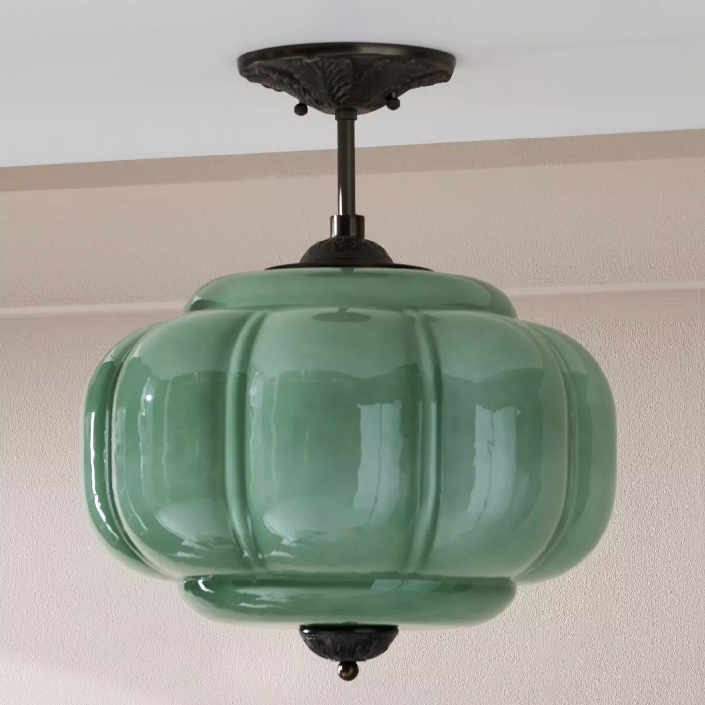Eldio Semi-Flush Mount Ceiling Light with Green Glass Shade
