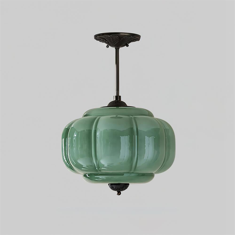 Eldio Semi-Flush Mount Ceiling Light with Green Glass Shade