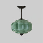 Eldio Semi-Flush Mount Ceiling Light with Green Glass Shade
