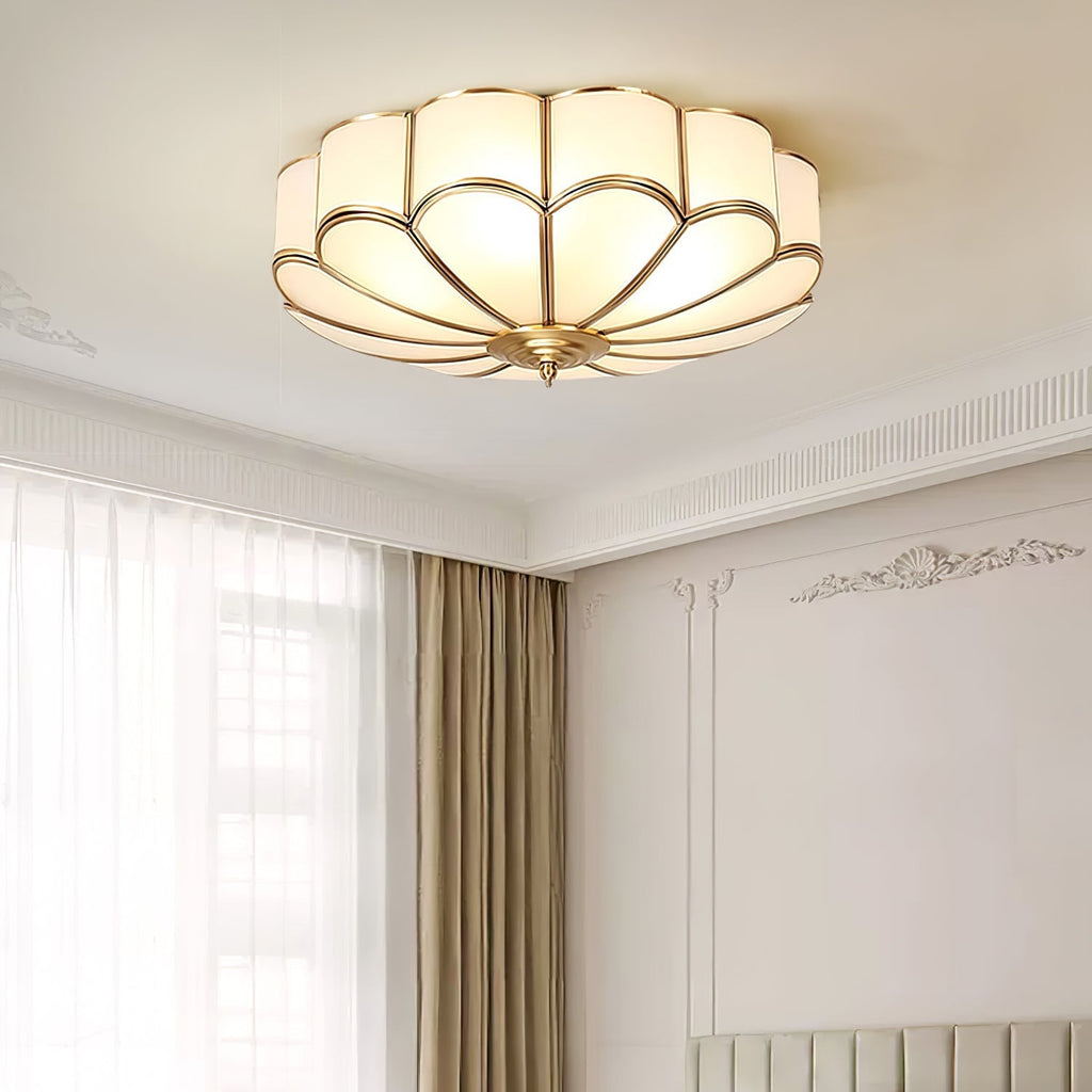 Ulira Flower-Shaped Brass Ceiling Light with Frosted Glass Shade