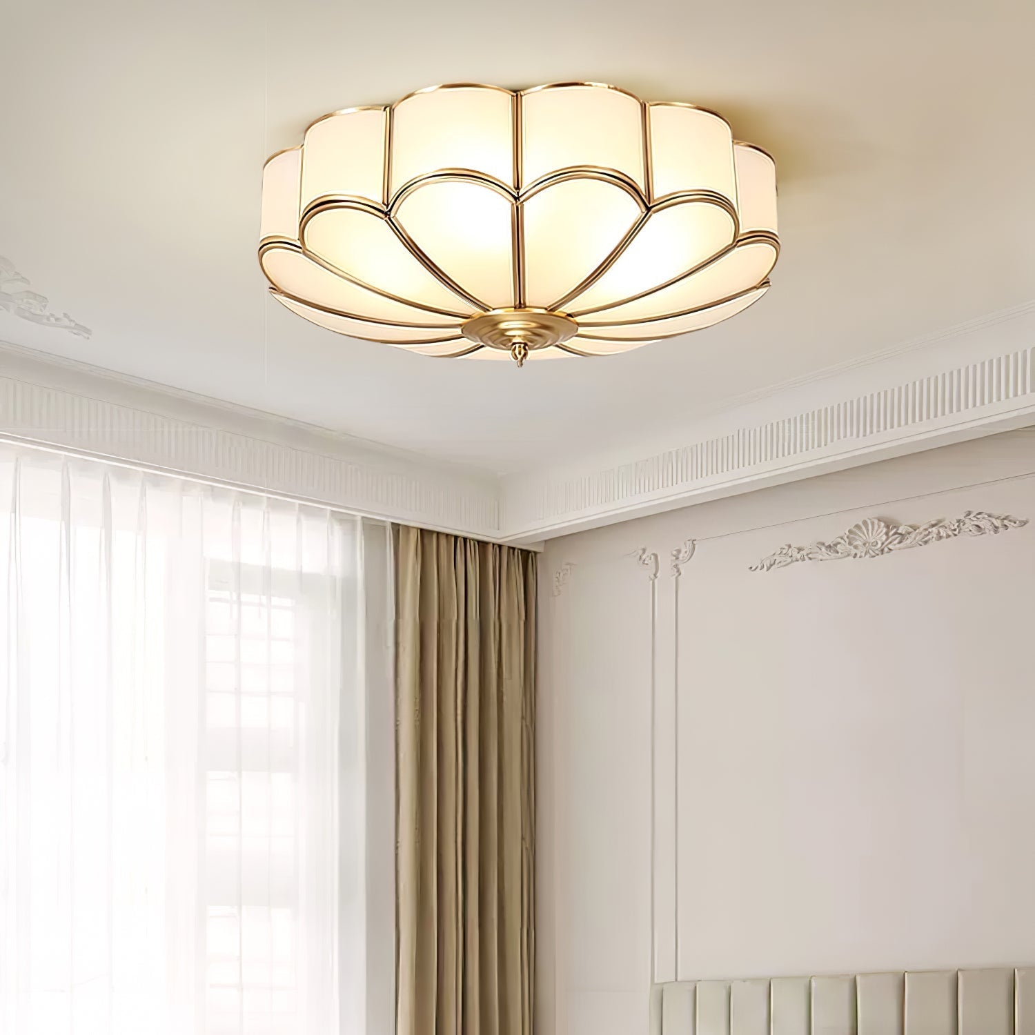 Ulira Flower-Shaped Brass Ceiling Light with Frosted Glass Shade