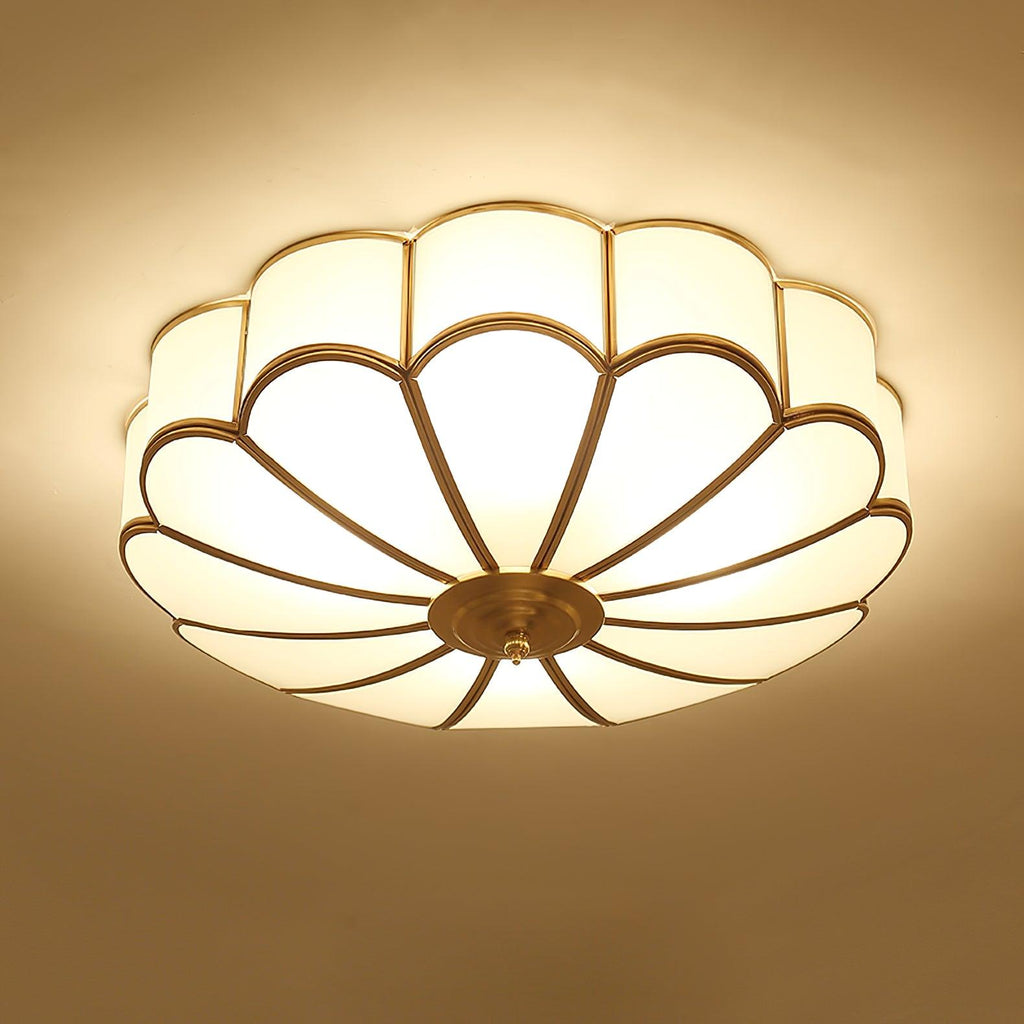 Ulira Flower-Shaped Brass Ceiling Light with Frosted Glass Shade