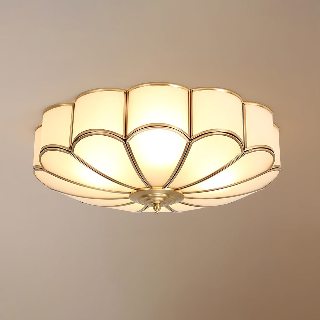 Ulira Flower-Shaped Brass Ceiling Light with Frosted Glass Shade