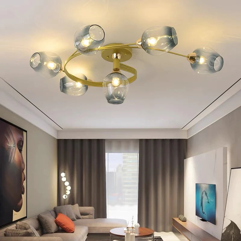 Valentina Black/Gold Glass Flush-Mount Ceiling Light for Dining Room