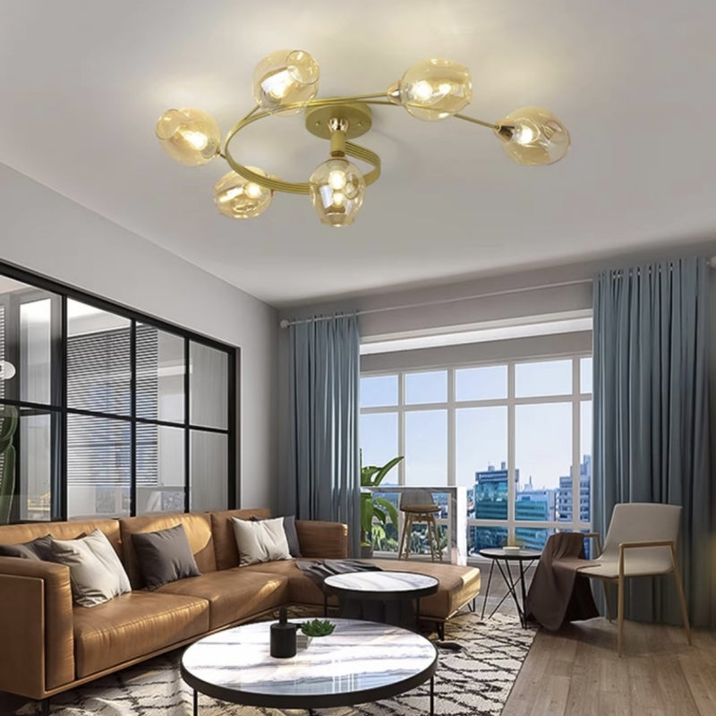 Valentina Black/Gold Glass Flush-Mount Ceiling Light for Dining Room