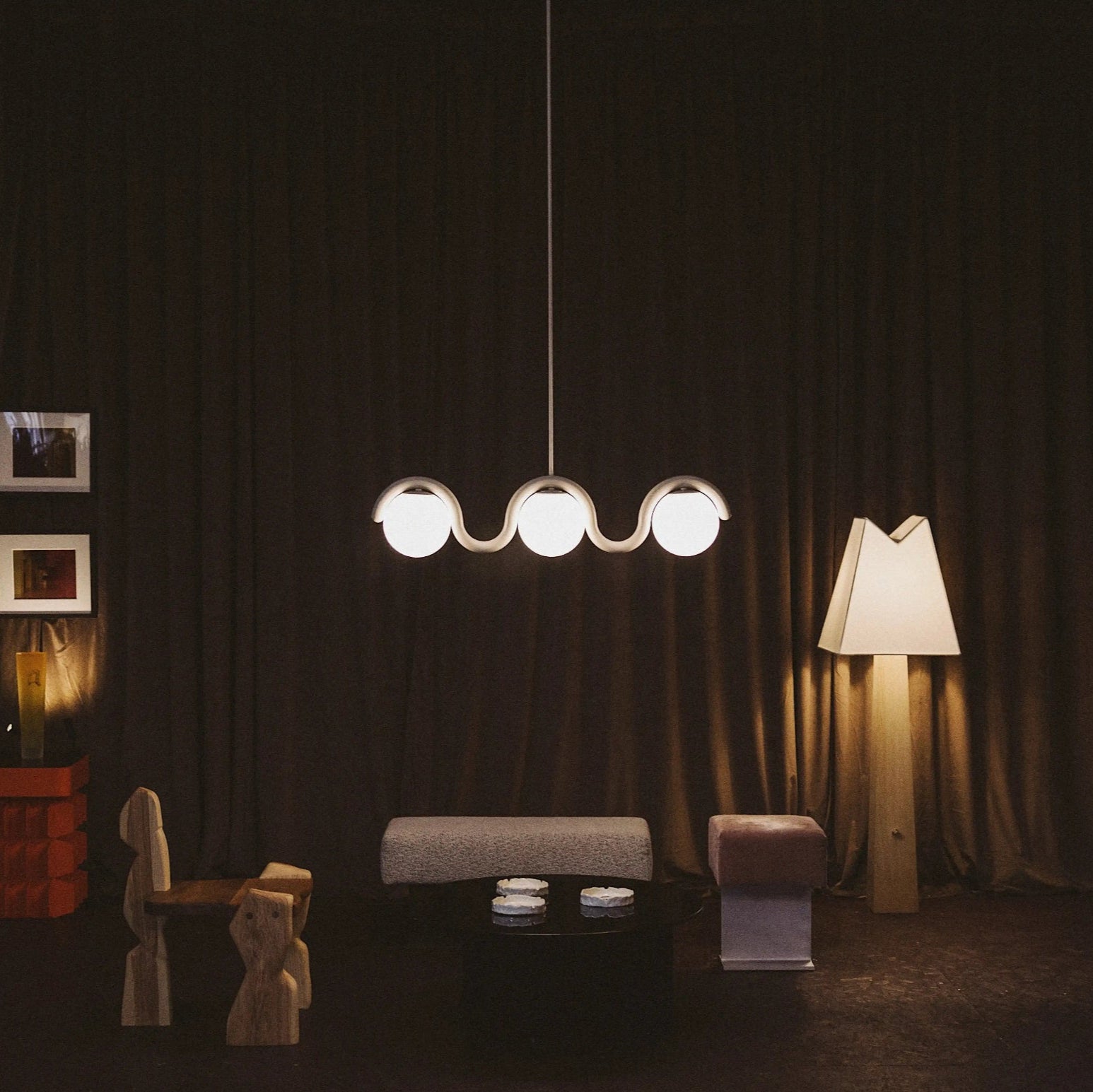 Uveta Linear Chandelier in Red and Silver