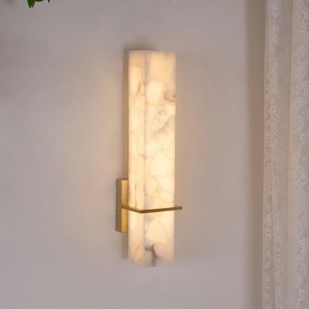 Ritta Modern Cuboid Wall Lamp in White Alabaster and Brass