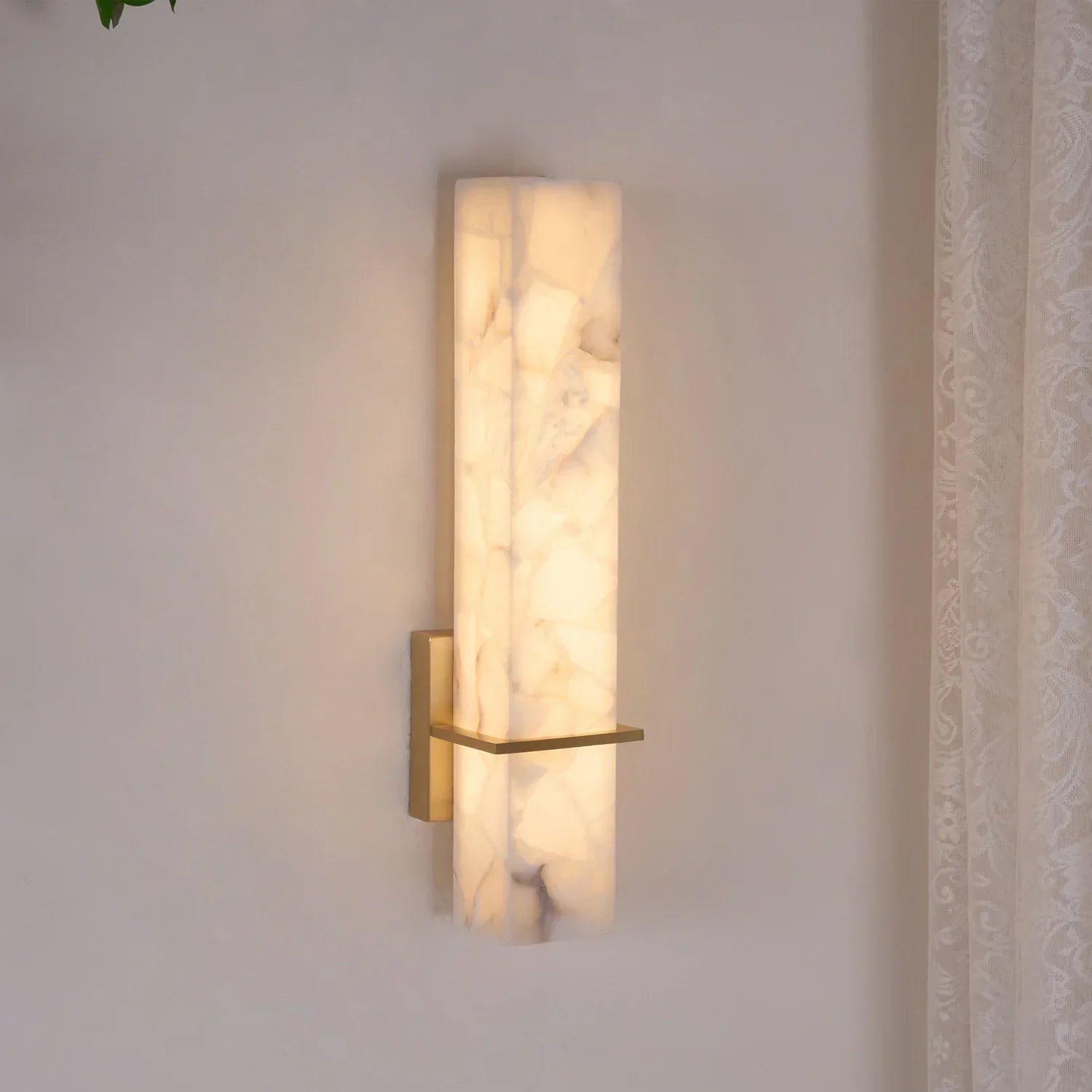 Ritta Modern Cuboid Wall Lamp in White Alabaster and Brass