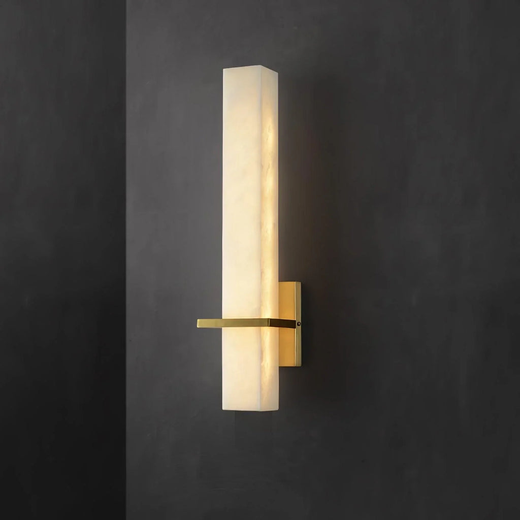 Ritta Modern Cuboid Wall Lamp in White Alabaster and Brass