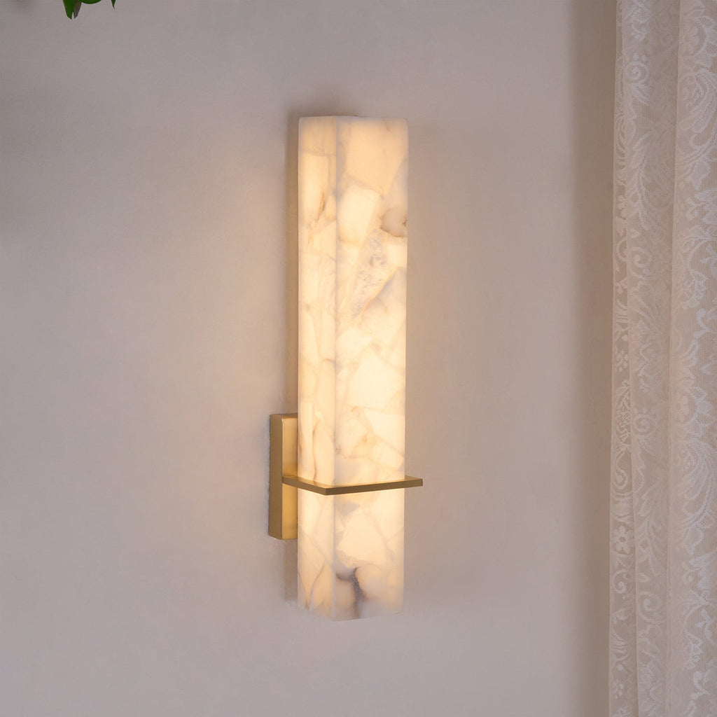 Ritta Modern Cuboid Wall Lamp in White Alabaster and Brass