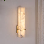 Ritta Modern Cuboid Wall Lamp in White Alabaster and Brass