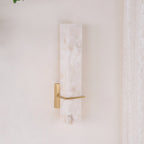 Ritta Modern Cuboid Wall Lamp in White Alabaster and Brass