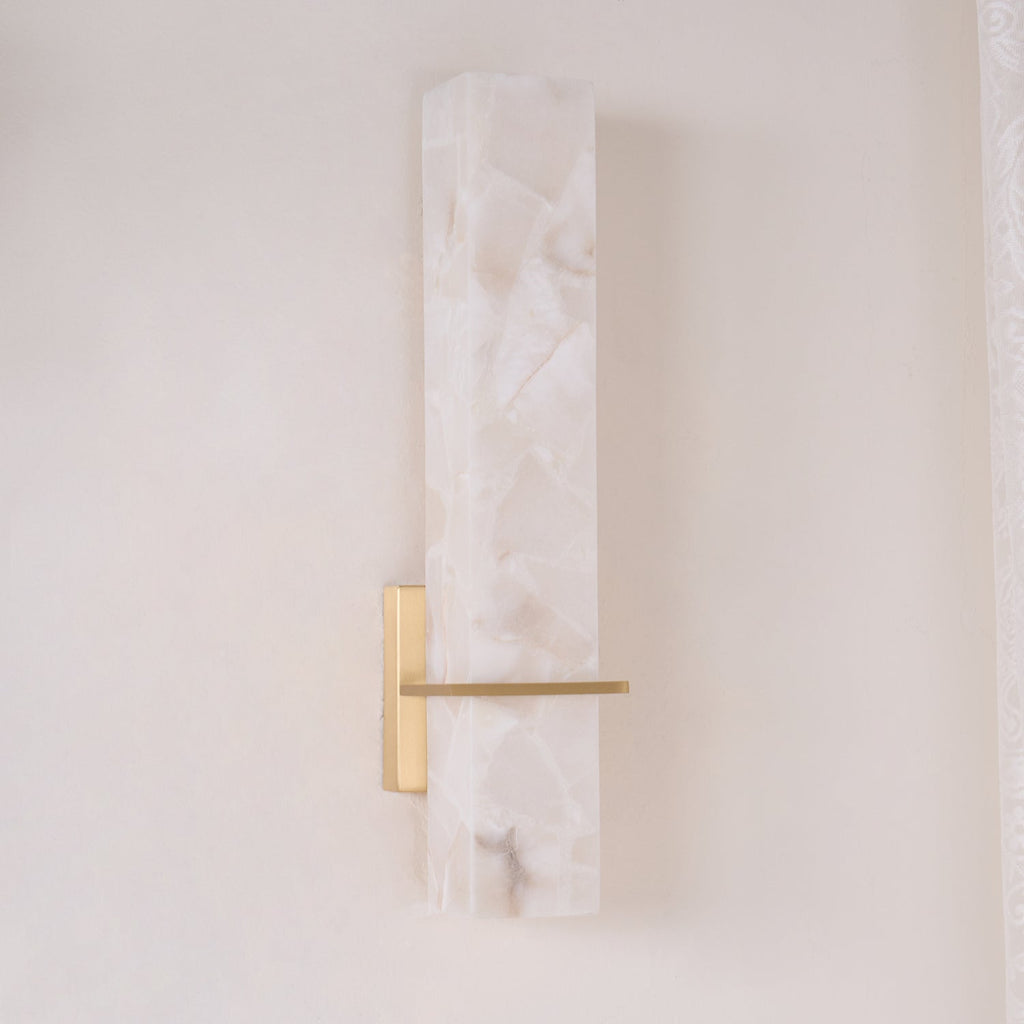 Ritta Modern Cuboid Wall Lamp in White Alabaster and Brass