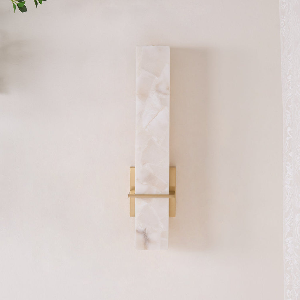 Ritta Modern Cuboid Wall Lamp in White Alabaster and Brass