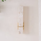 Ritta Modern Cuboid Wall Lamp in White Alabaster and Brass