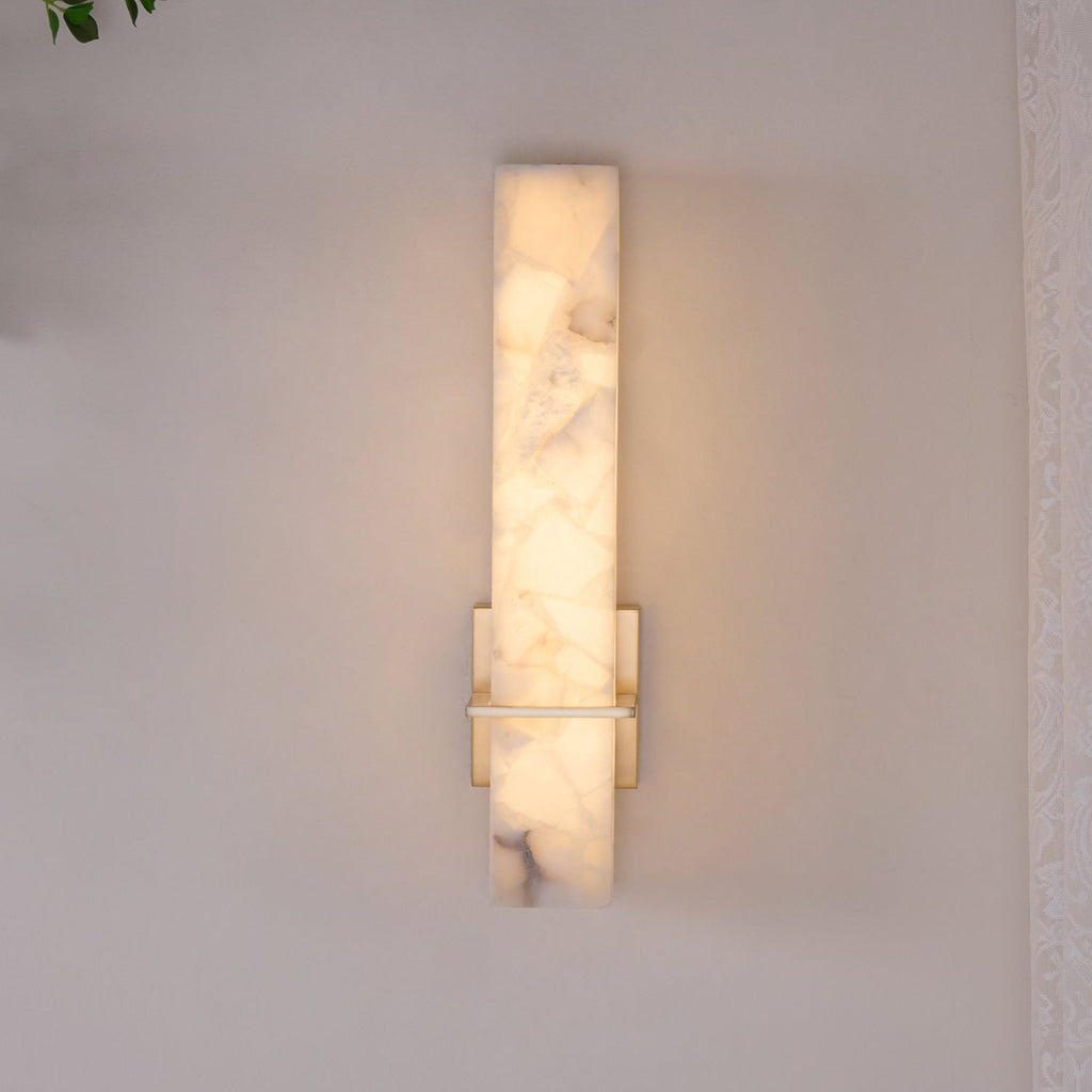 Ritta Modern Cuboid Wall Lamp in White Alabaster and Brass