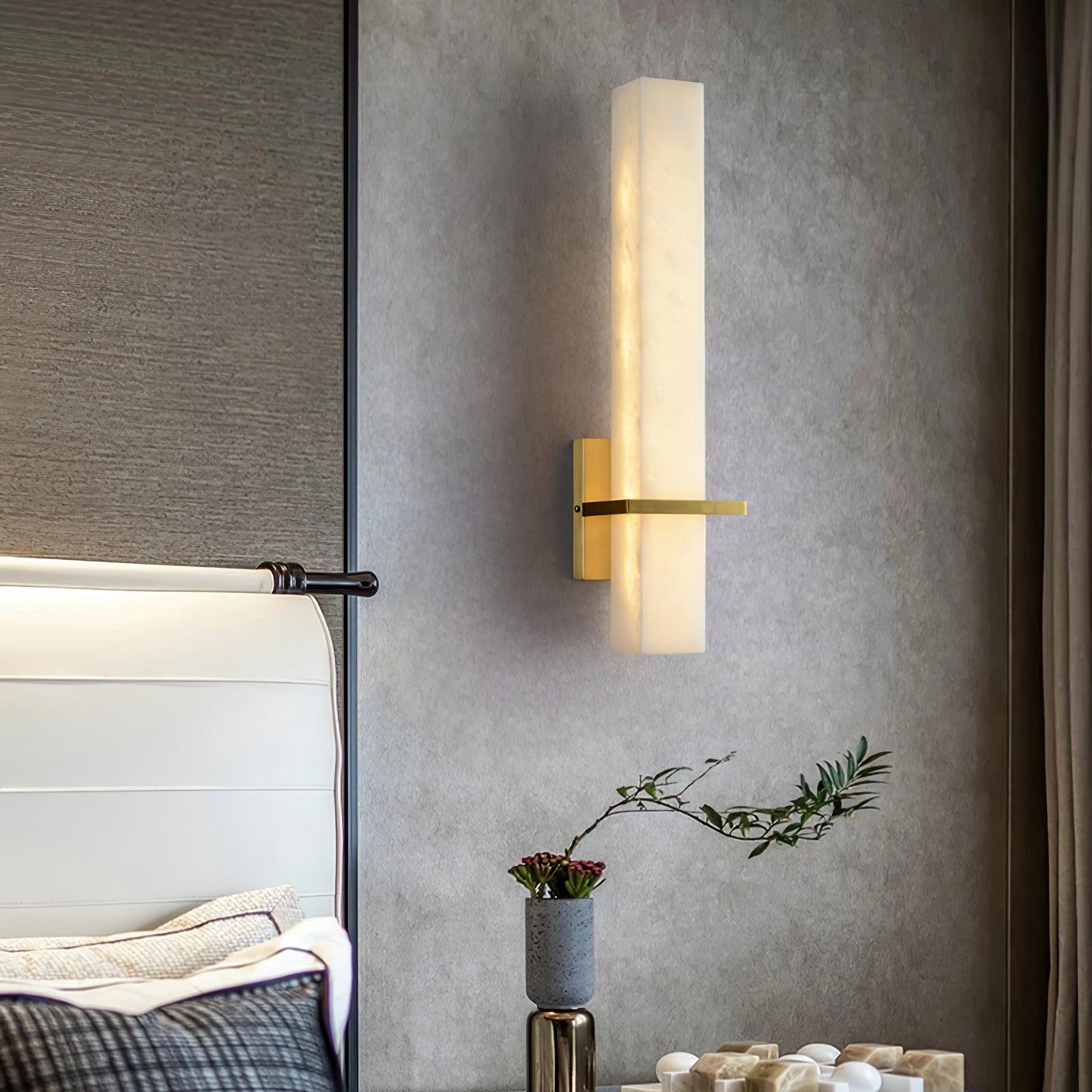 Ritta Modern Cuboid Wall Lamp in White Alabaster and Brass