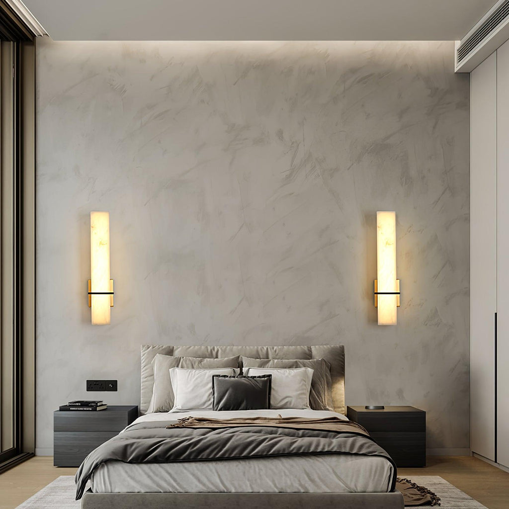 Ritta Modern Cuboid Wall Lamp in White Alabaster and Brass