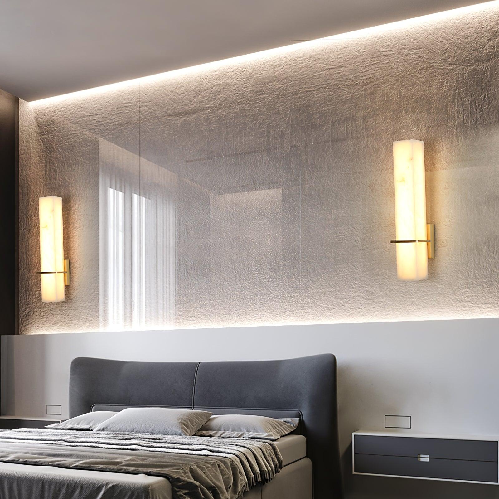 Ritta Modern Cuboid Wall Lamp in White Alabaster and Brass