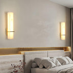 Ritta Modern Cuboid Wall Lamp in White Alabaster and Brass