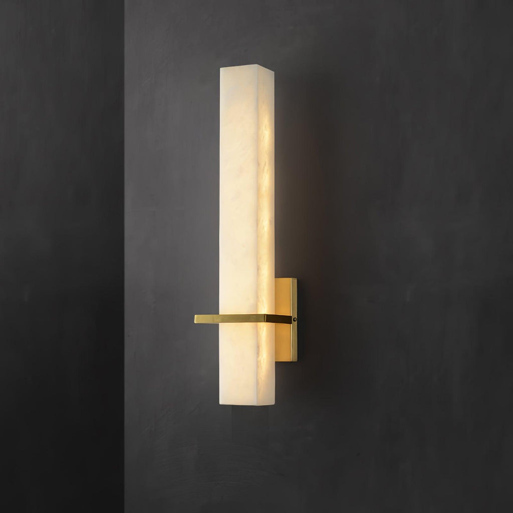 Ritta Modern Cuboid Wall Lamp in White Alabaster and Brass