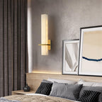 Ritta Modern Cuboid Wall Lamp in White Alabaster and Brass