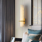 Ritta Modern Cuboid Wall Lamp in White Alabaster and Brass