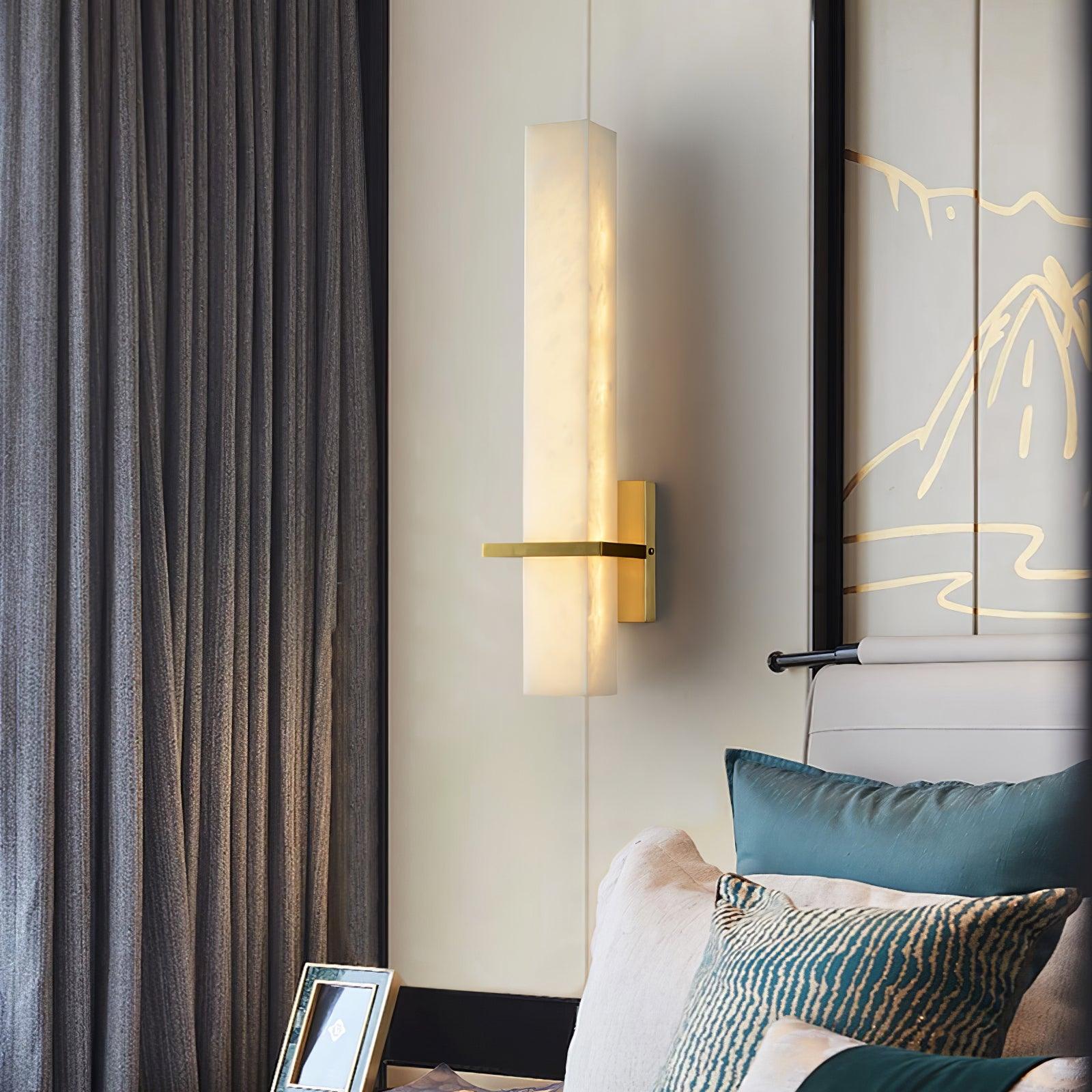 Ritta Modern Cuboid Wall Lamp in White Alabaster and Brass