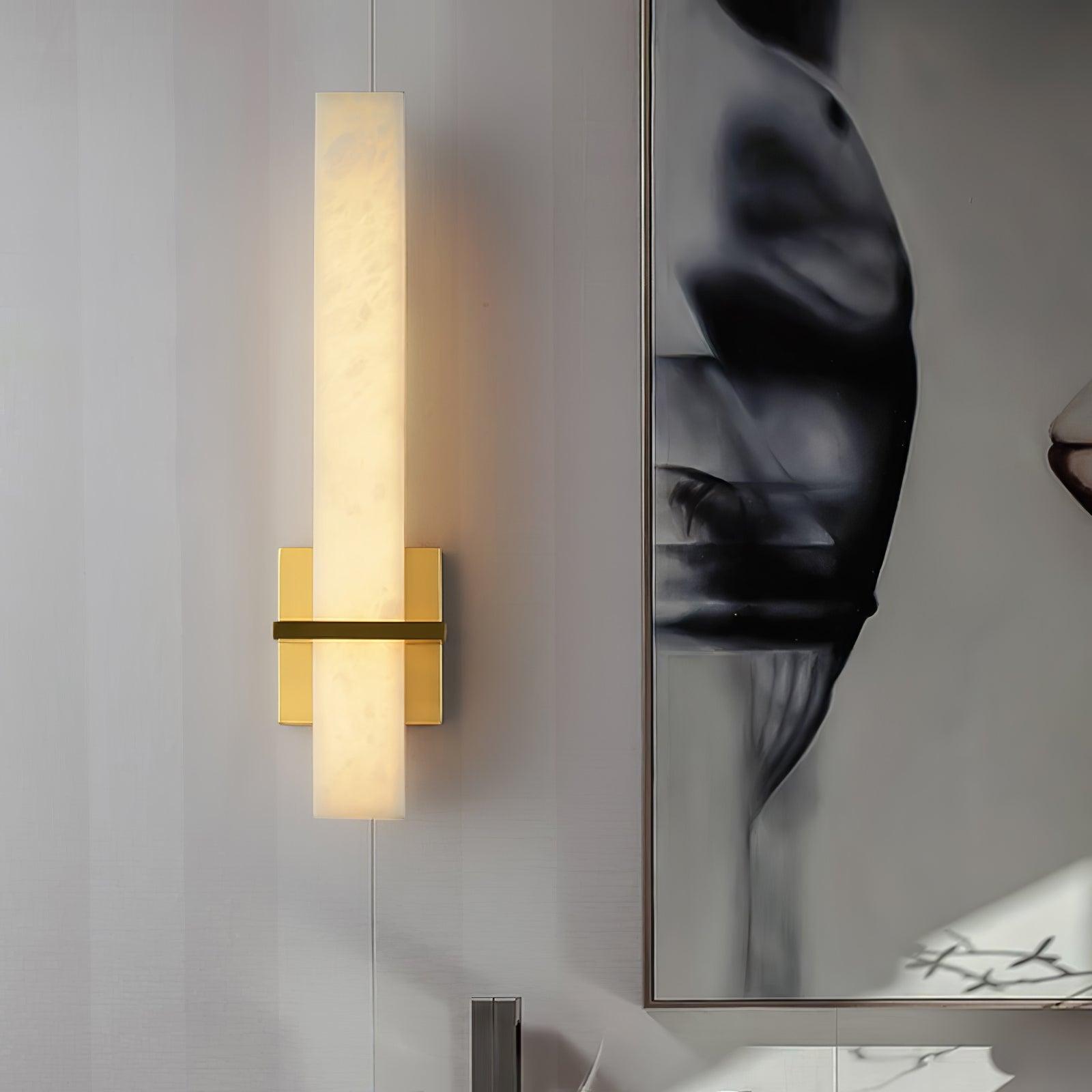 Ritta Modern Cuboid Wall Lamp in White Alabaster and Brass
