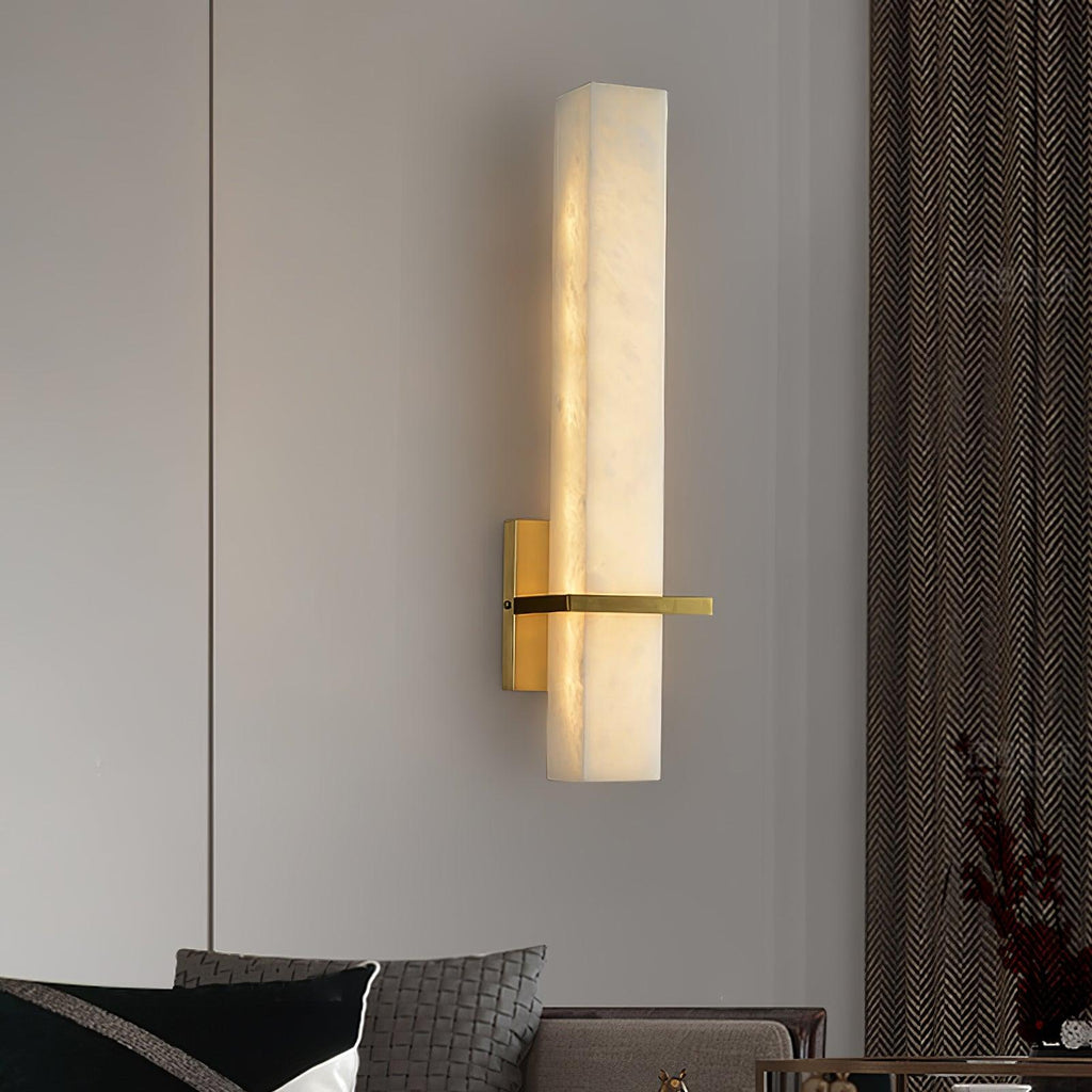 Ritta Modern Cuboid Wall Lamp in White Alabaster and Brass