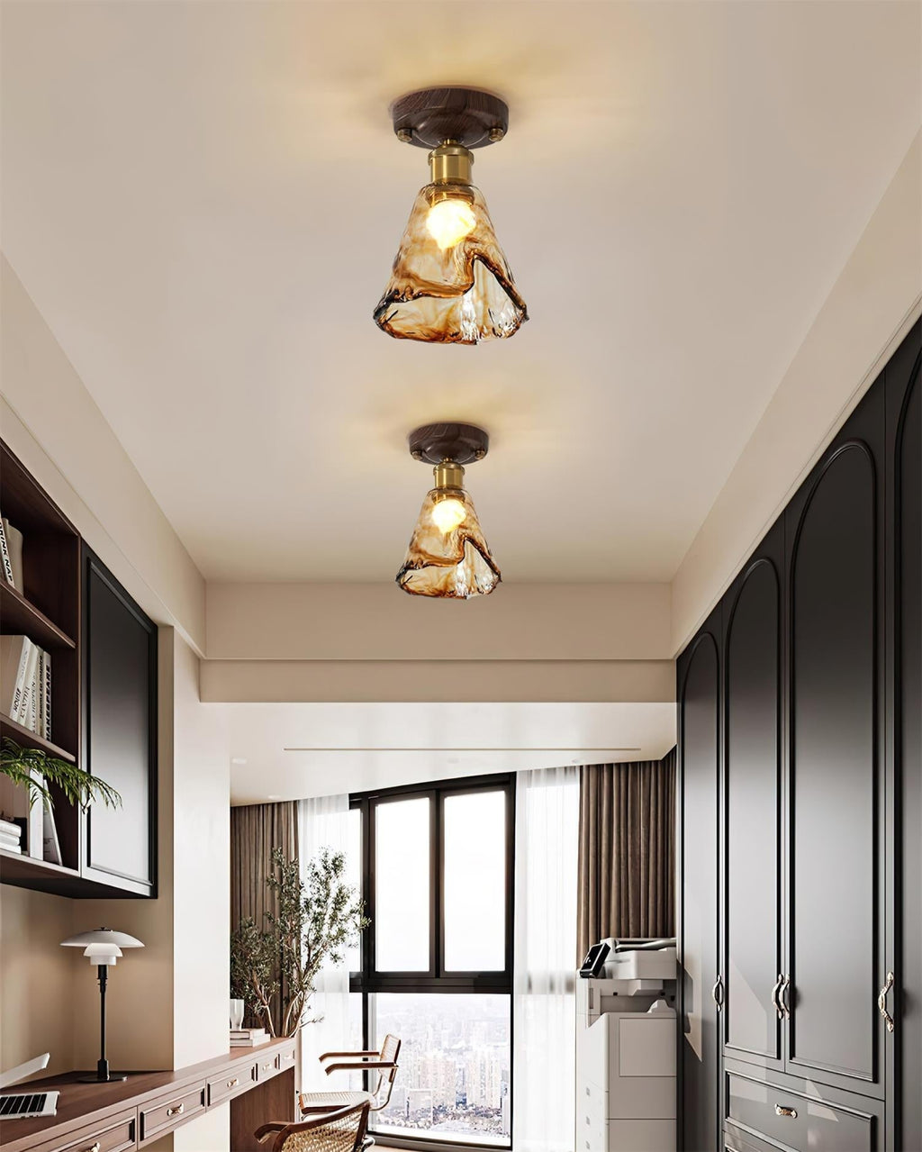 Velimo Amber Glass Flush-Mount Ceiling Light