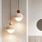 Vaire Travertine & Glass Dome Pendant Light