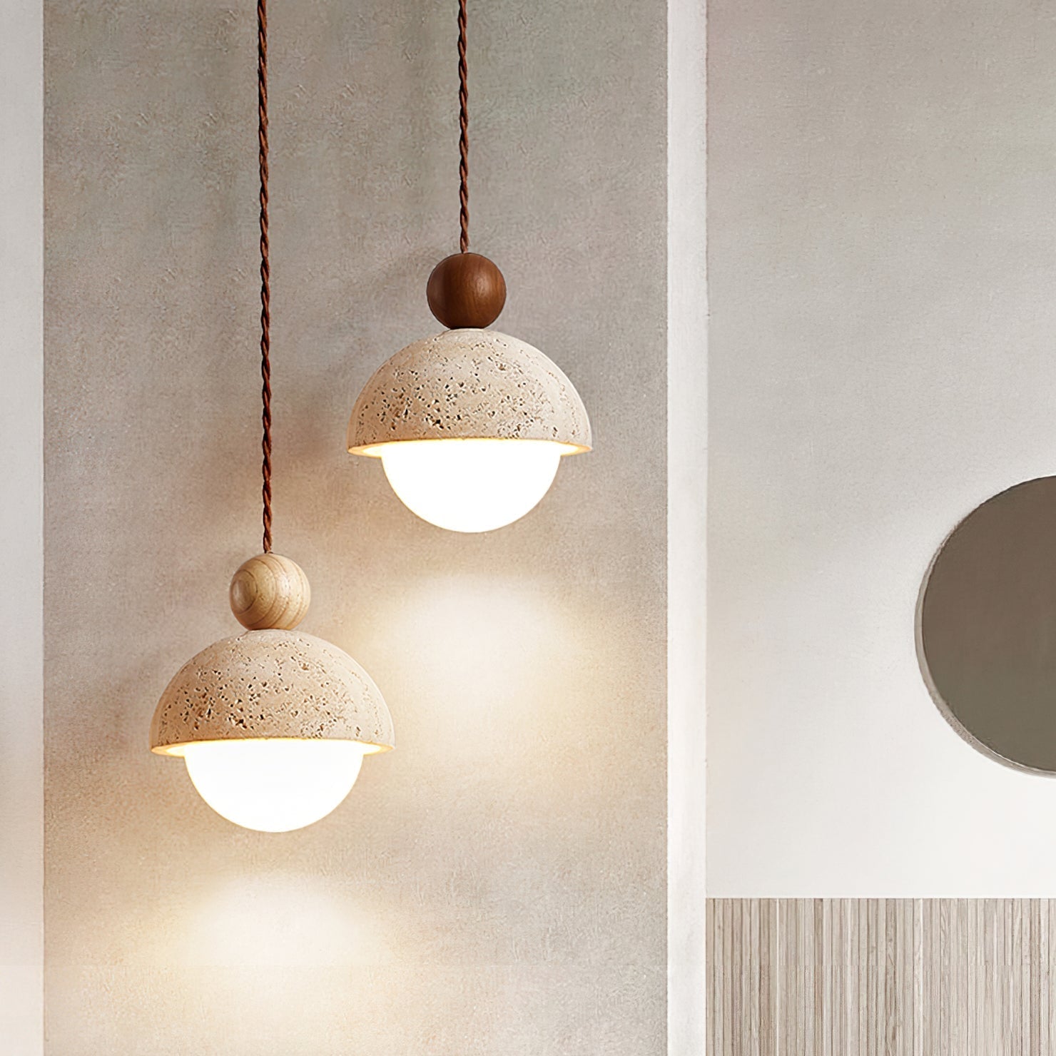 Vaire Travertine & Glass Dome Pendant Light