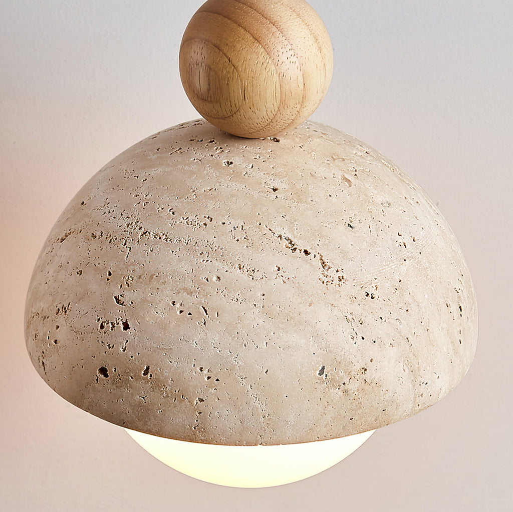 Vaire Travertine & Glass Dome Pendant Light