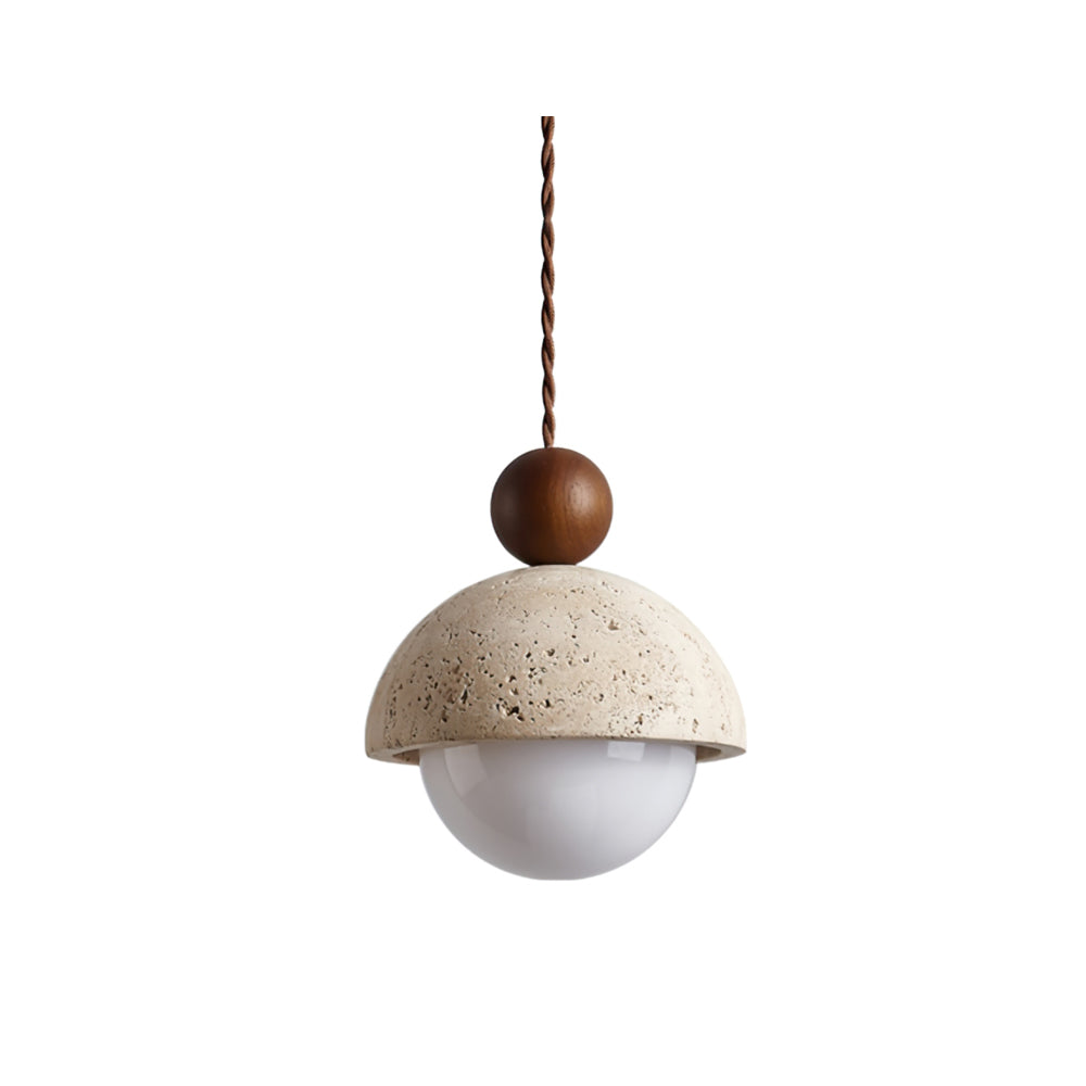 Vaire Travertine & Glass Dome Pendant Light