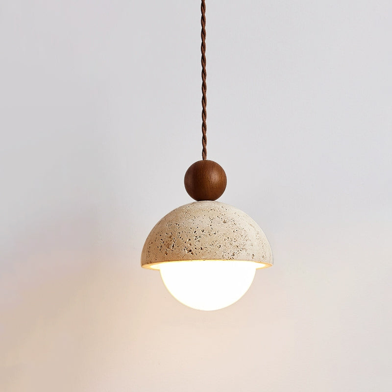 Vaire Travertine & Glass Dome Pendant Light
