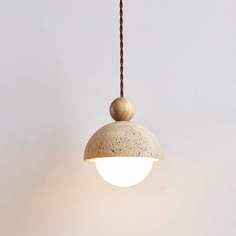 Vaire Travertine & Glass Dome Pendant Light