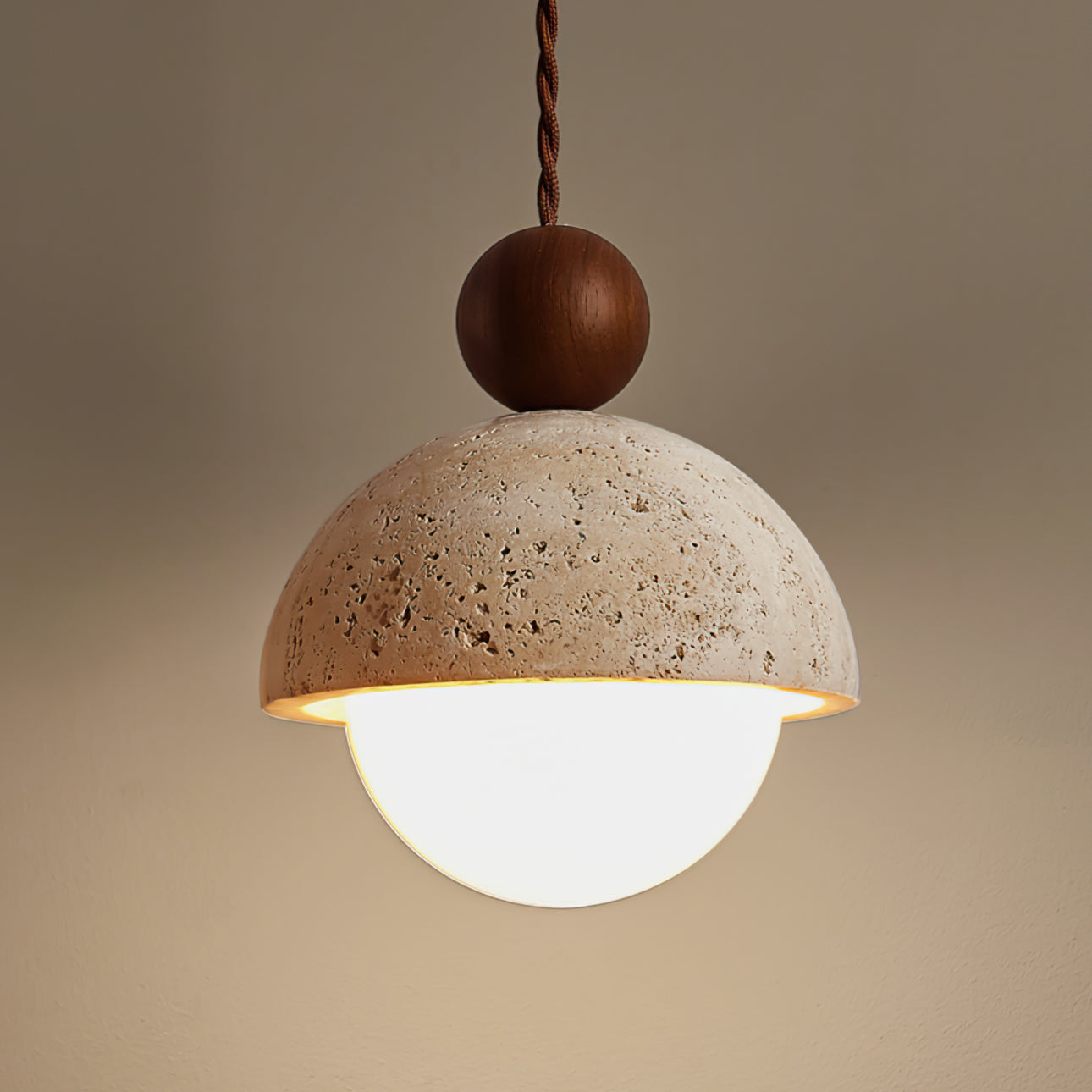Vaire Travertine & Glass Dome Pendant Light