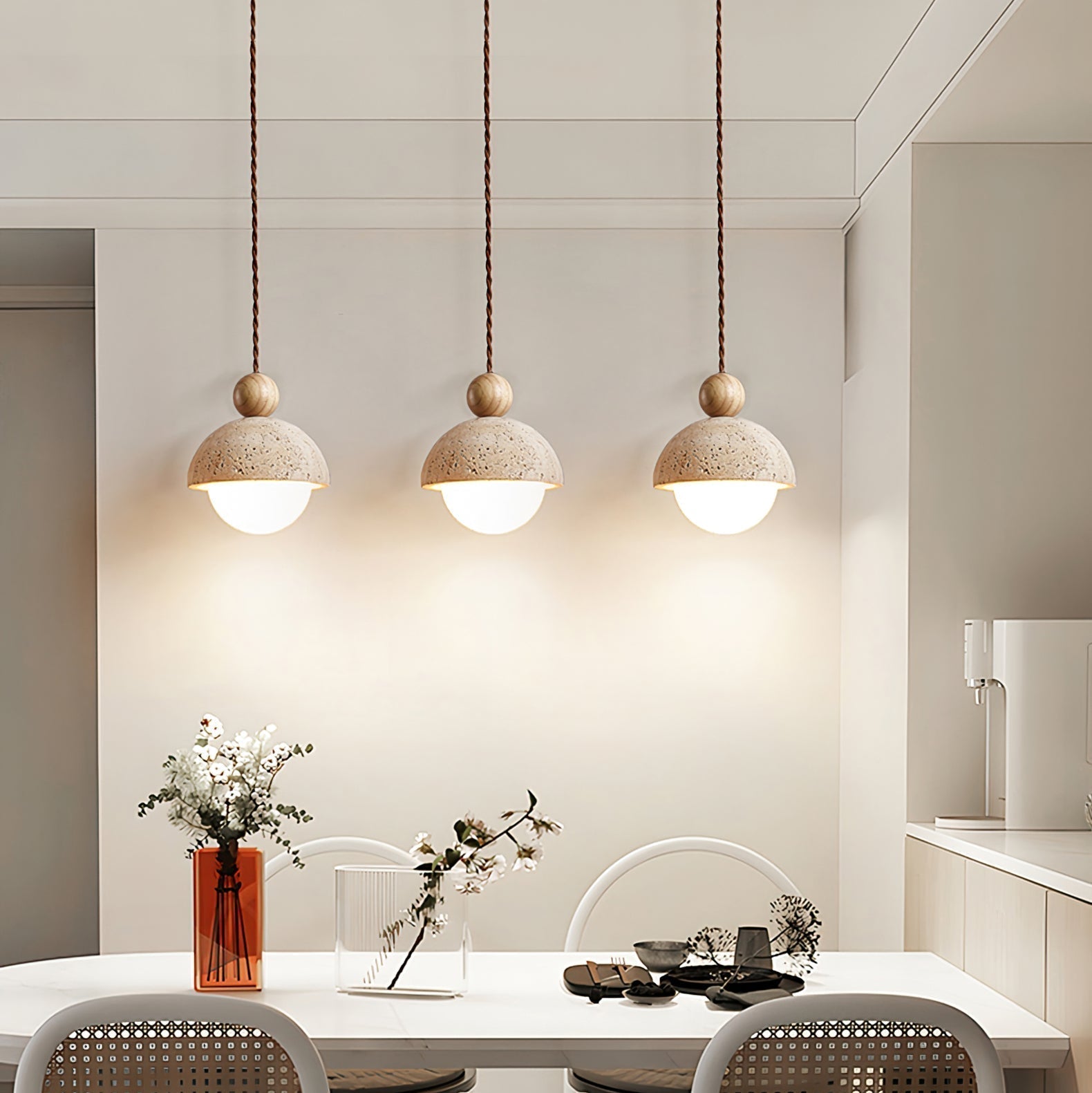 Vaire Travertine & Glass Dome Pendant Light