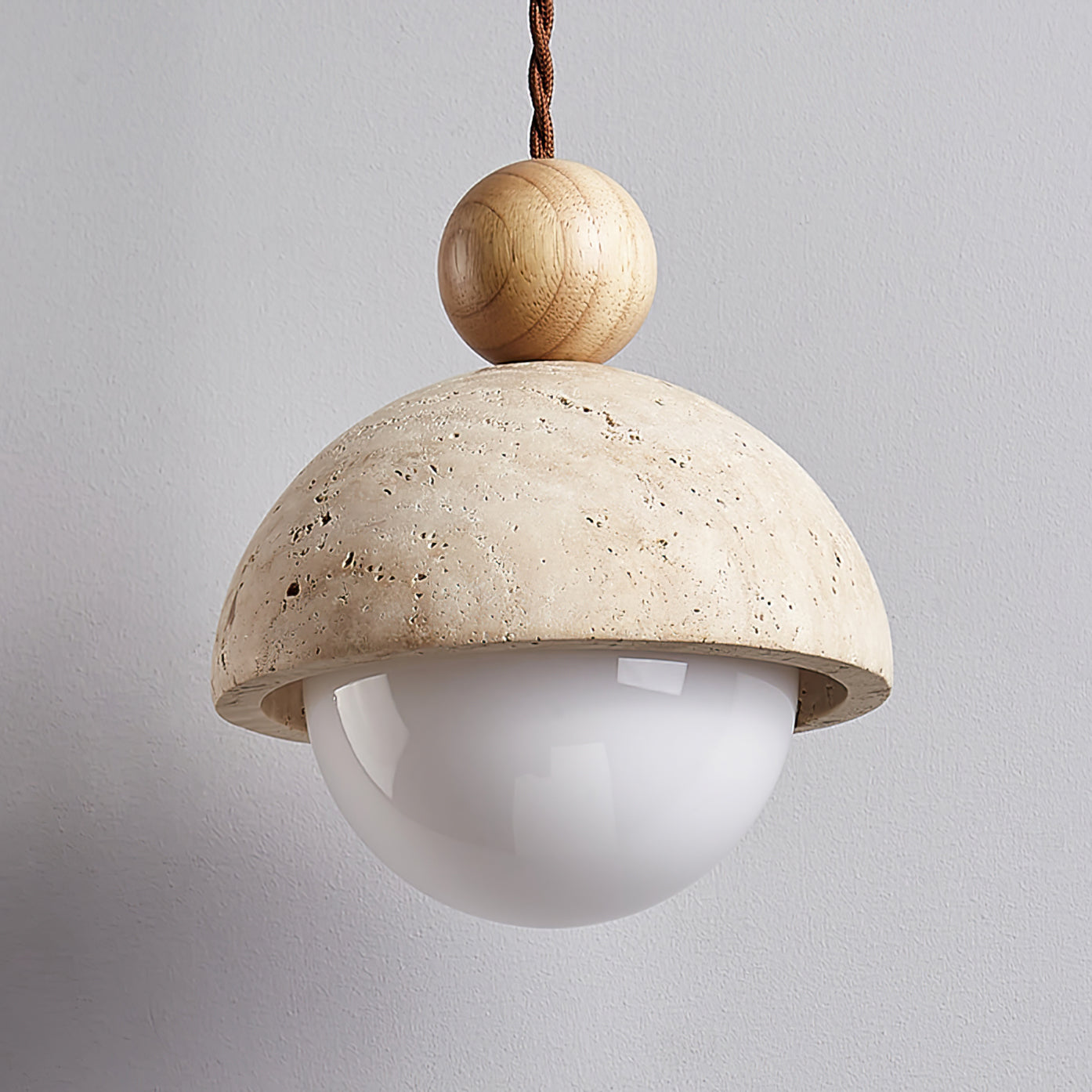 Vaire Travertine & Glass Dome Pendant Light