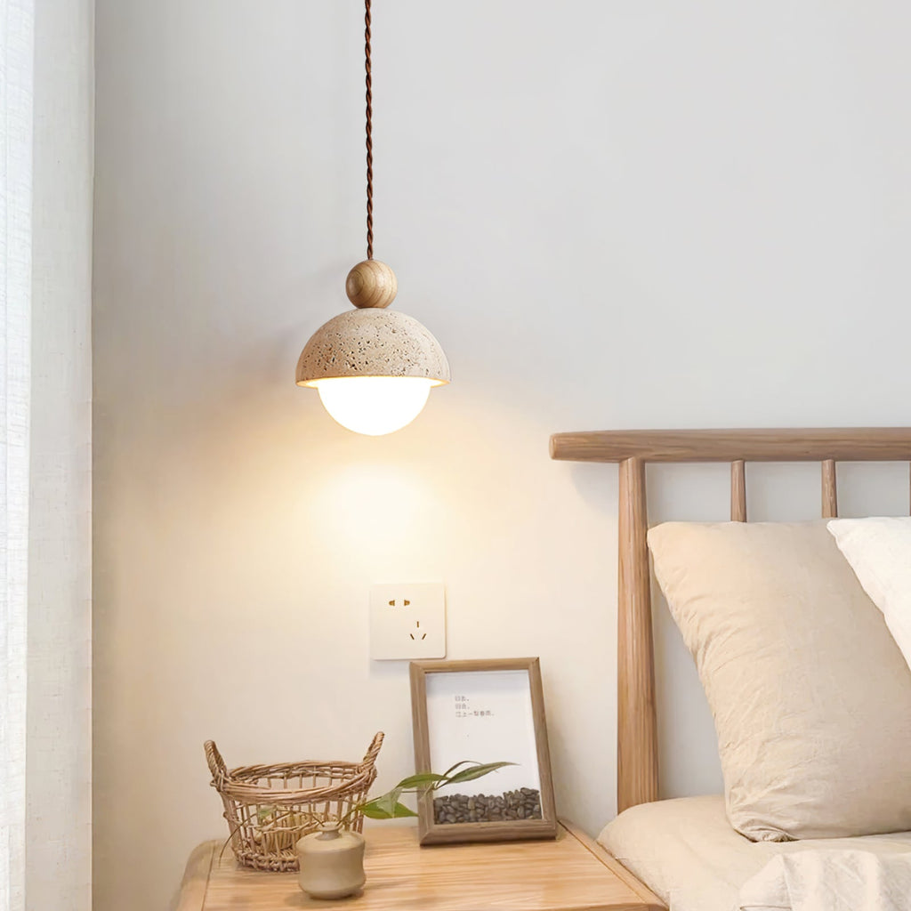 Vaire Travertine & Glass Dome Pendant Light
