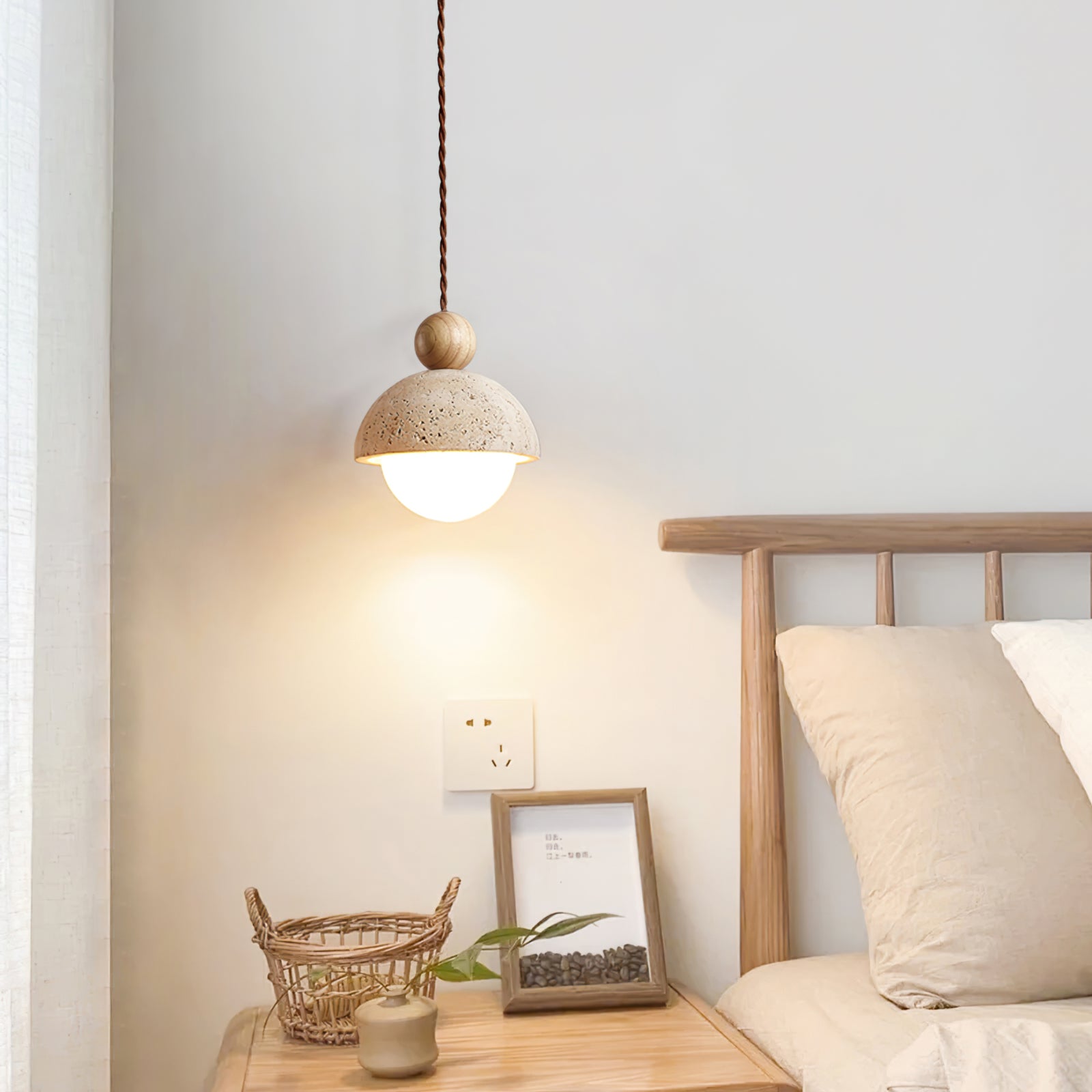 Vaire Travertine & Glass Dome Pendant Light