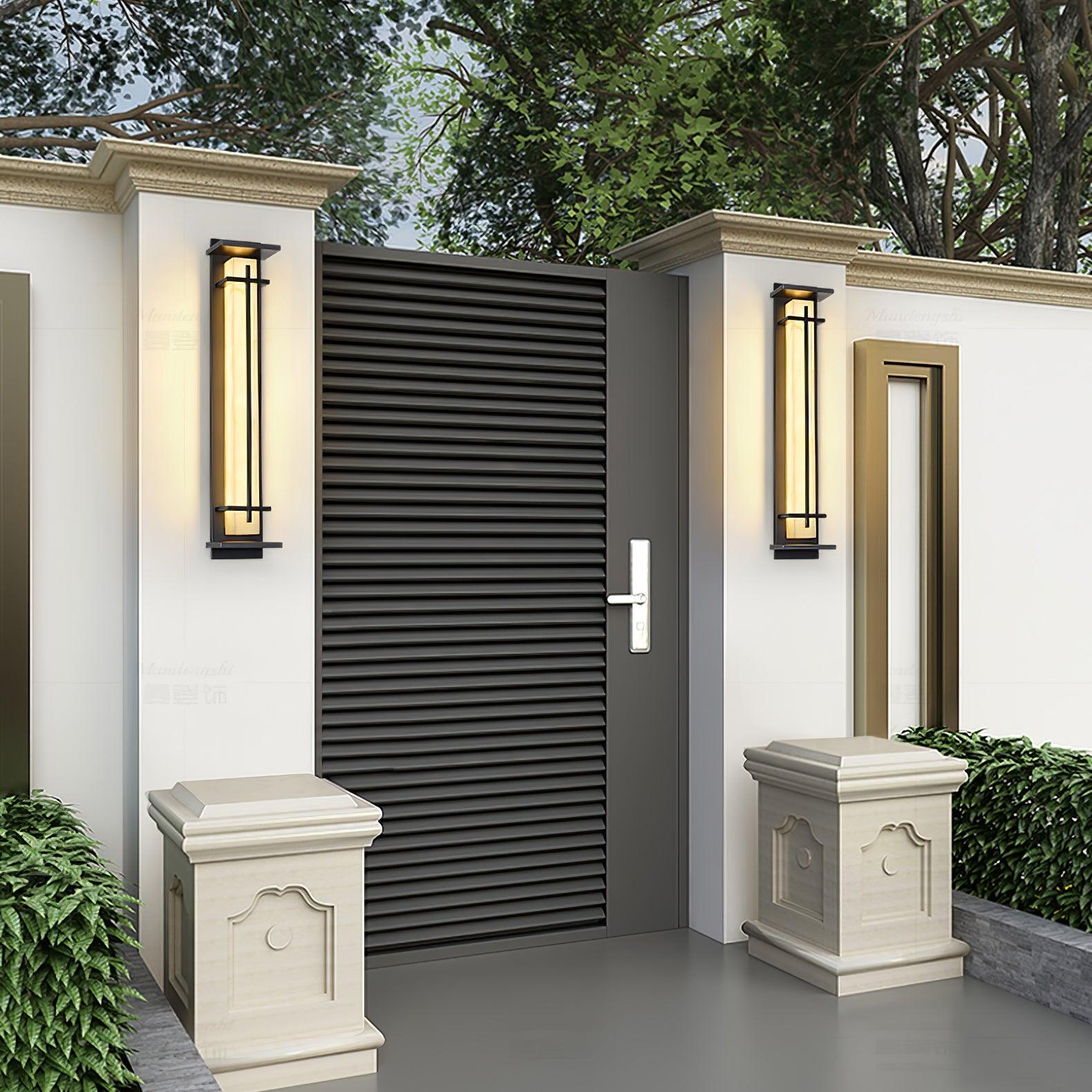 Ray Square Waterproof Outdoor Wall Light with Imitation Alabaster Finish