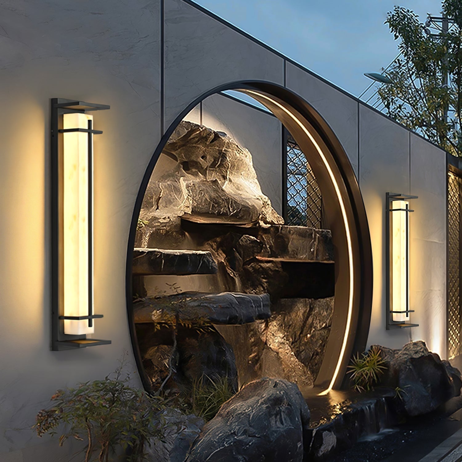 Ray Square Waterproof Outdoor Wall Light with Imitation Alabaster Finish