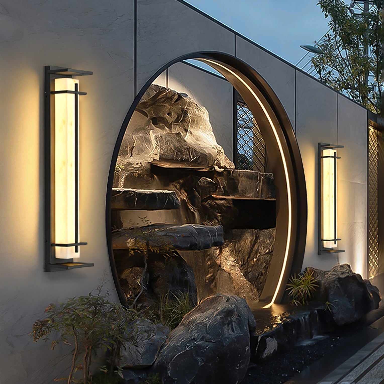 Ray Square Waterproof Outdoor Wall Light with Imitation Alabaster Finish