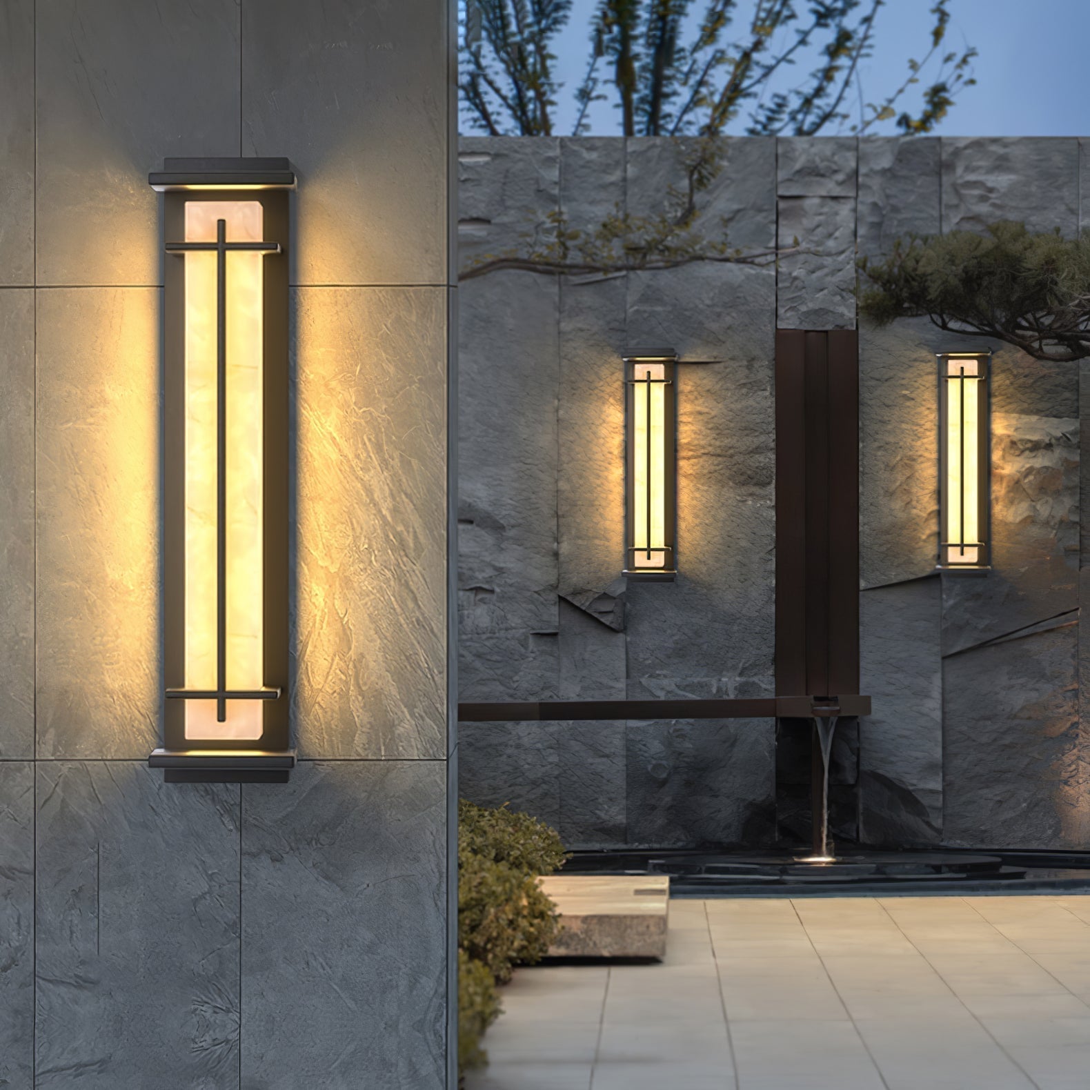 Ray Square Waterproof Outdoor Wall Light with Imitation Alabaster Finish