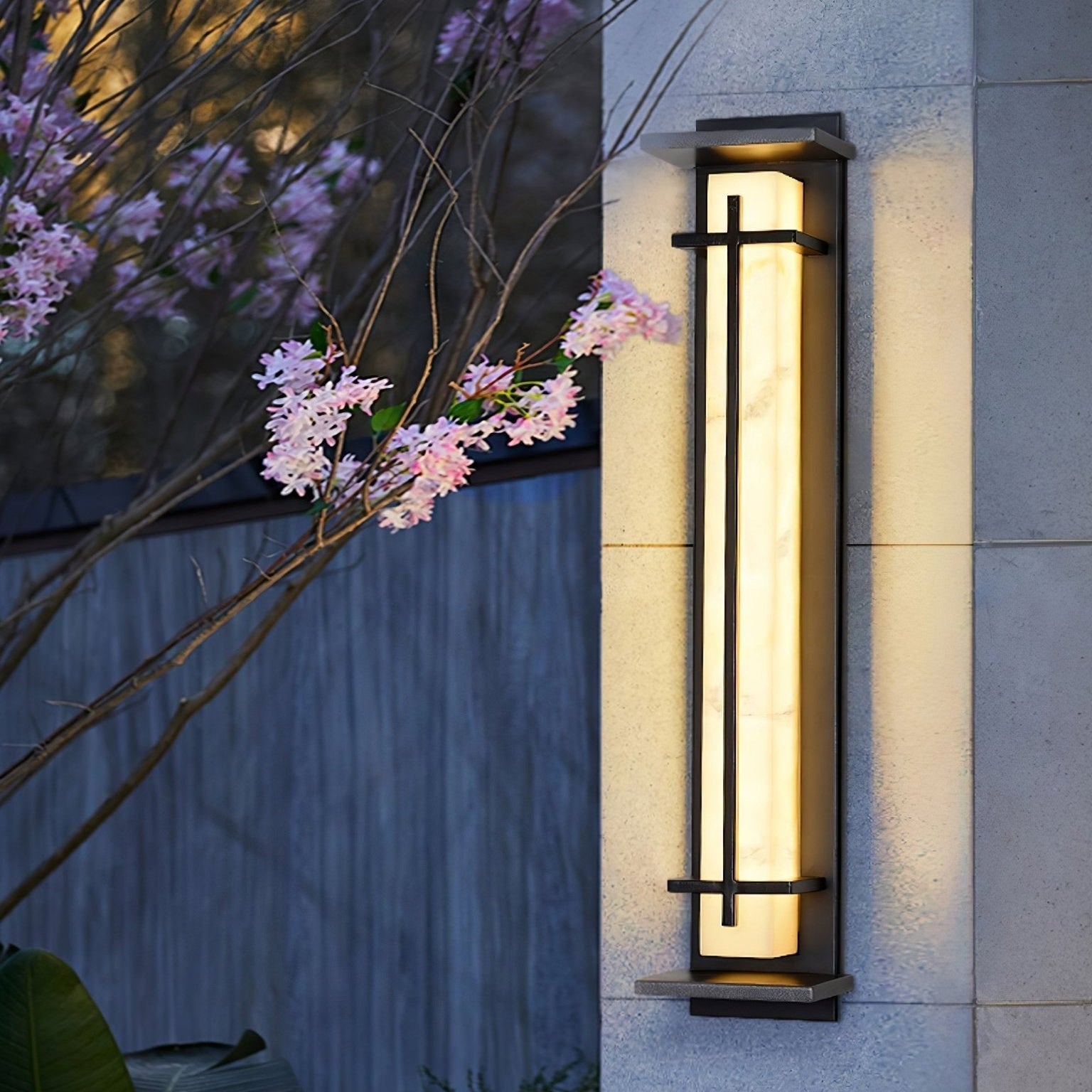 Ray Square Waterproof Outdoor Wall Light with Imitation Alabaster Finish