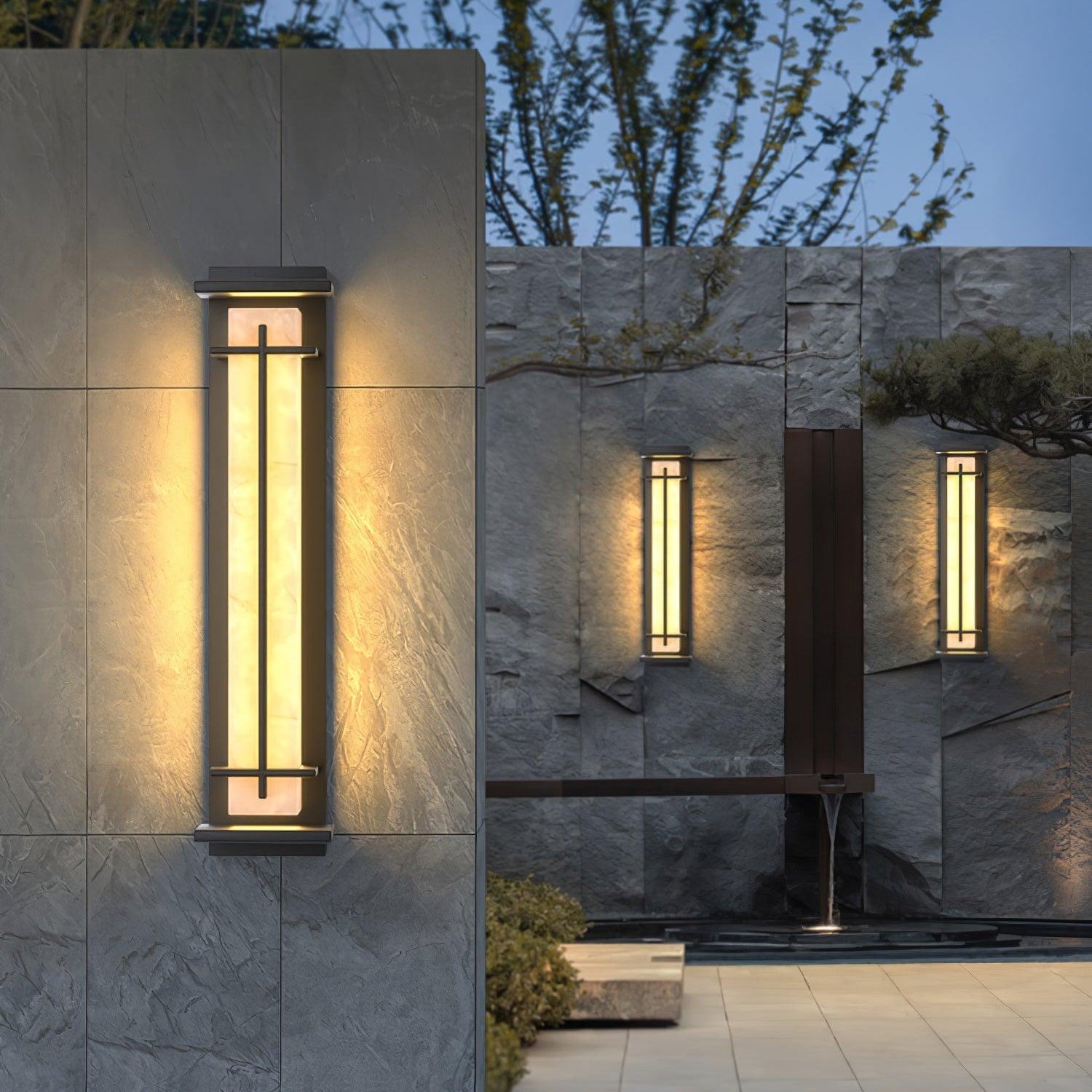 Ray Square Waterproof Outdoor Wall Light with Imitation Alabaster Finish